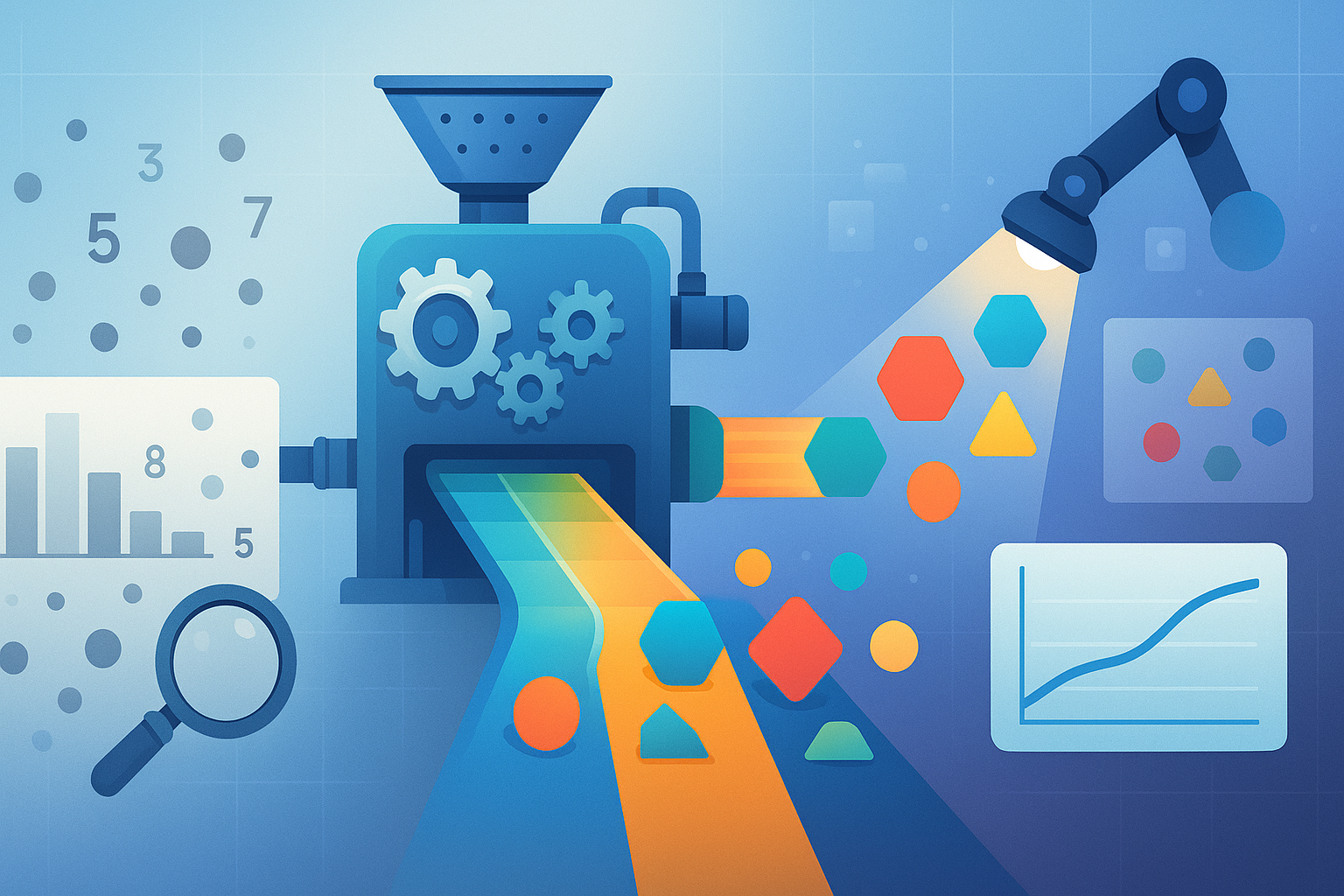 A visual showing the transformation of raw data into useful features