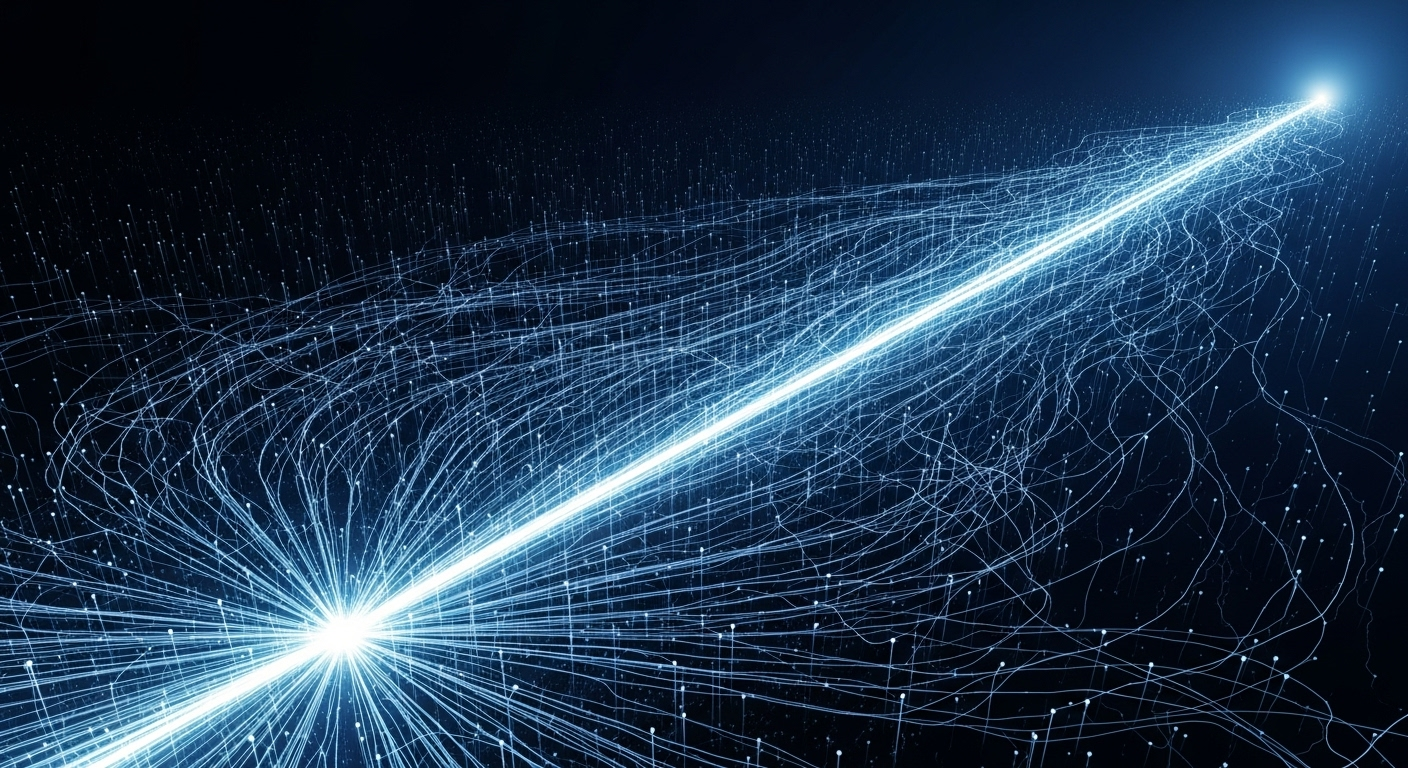 Thousands of data pathways converging on a single optimal route